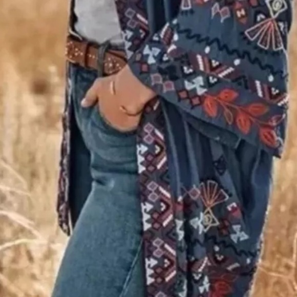 Johnny Was Mareen Heavily Embroidered Chambray Kimono Jacket NWT (Oversized) - Picture 5 of 12